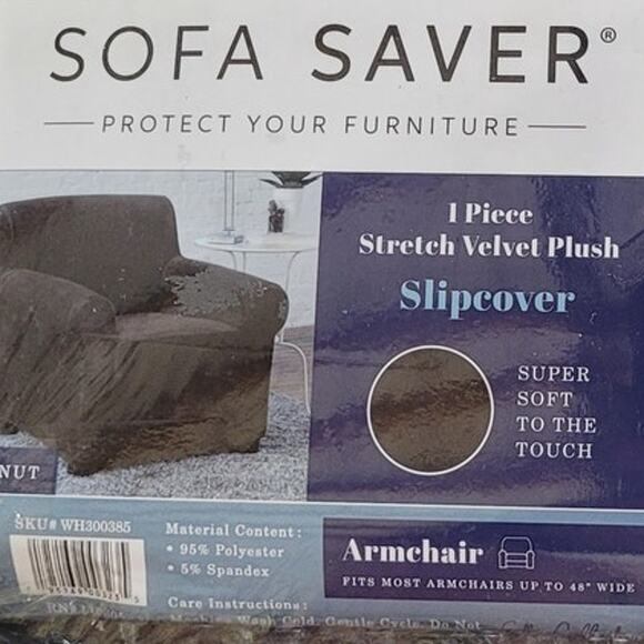 Sofa Saver Armchair Velvet Plush Slipcover, Walnut, 1 PC (Fits Chair Up to 48"W) - Picture 5 of 7